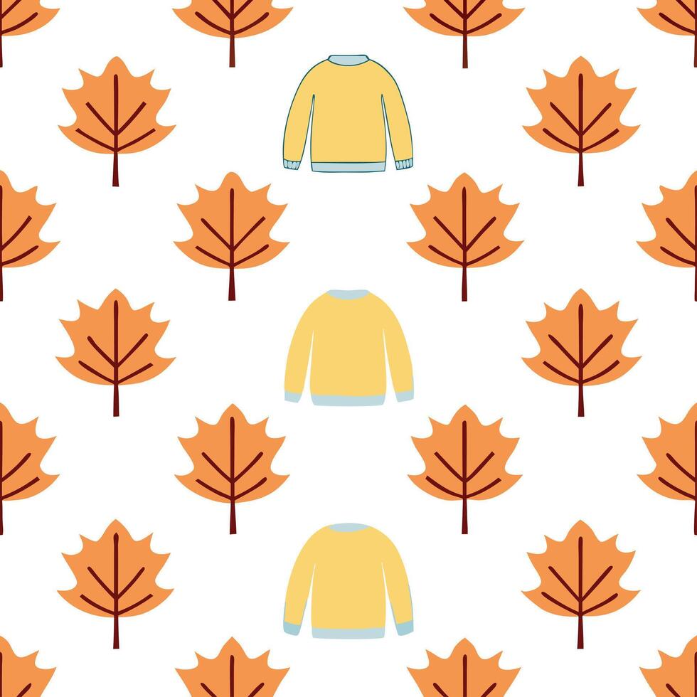 Winter warmth seamless tile pattern with cozy sweaters and autumn trees for comfortable fall decor concept as Cozy sweaters and autumn trees arranged seamlessly to create comfortab Seamless Set vector