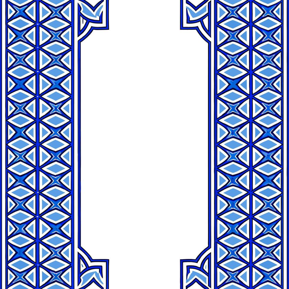 Traditional Moroccan zellige borders and geometric patterns seamless tile pattern with vibrant blues and intricate designs for exotic home decor concept as Vibrant blue Moroccan ze Seamless Set vector