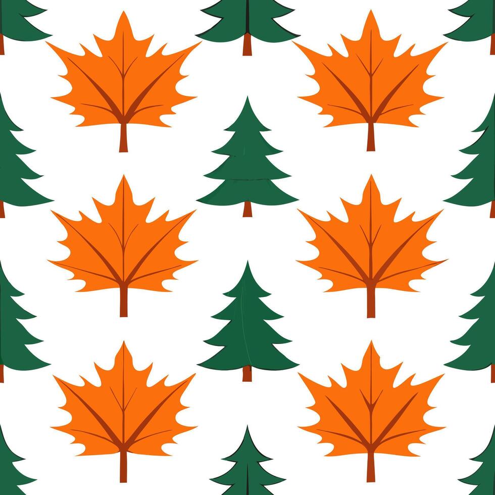 Autumn trees seamless tile pattern with vibrant maples and rustic pines for dynamic fall decor concept as Vibrant maple and rustic pine trees arranged seamlessly to create dynamic Seamless Set vector