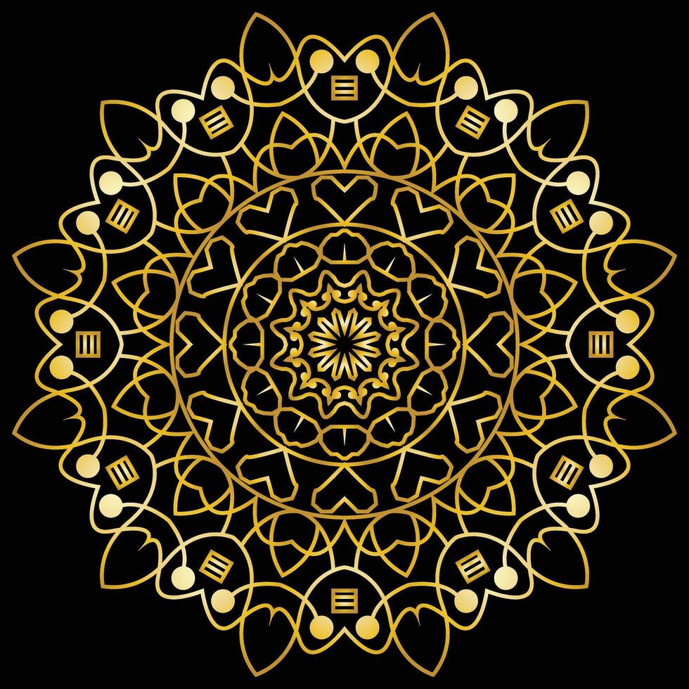 High Quality Digital Mandala Art Intricate Golden Lines Forming a Symmetrical Spiral Pattern on a Black Background with Elegant Geometric Shapes vector