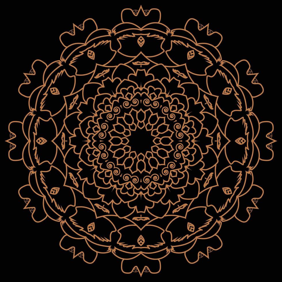Golden Brown Mandala Art Intricate Floral Patterns with Symmetry and Depth on a Black Background vector