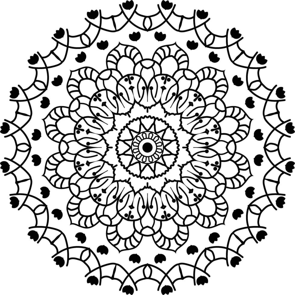 Intricate Symmetrical Mandala Line Art with Geometric Patterns and Floral Motifs in Traditional Indian or Tibetan Style vector