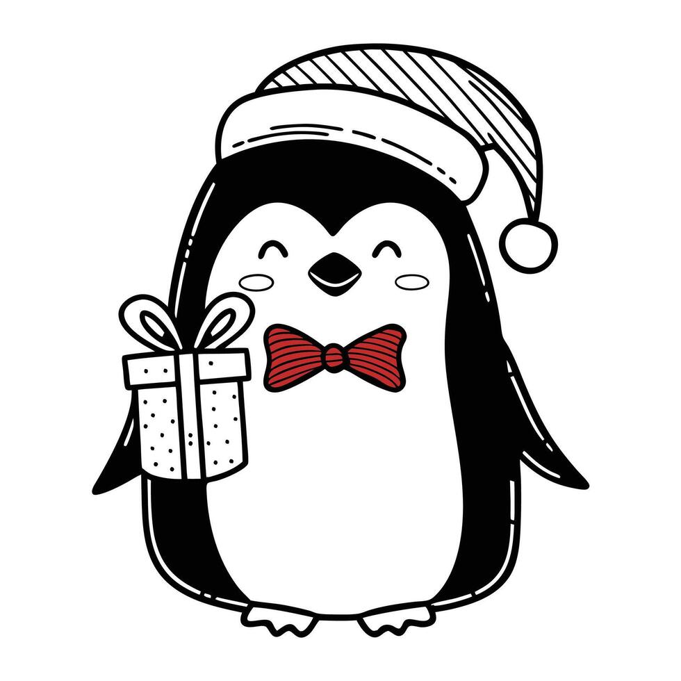 Christmas Card Penguin with Wrapped Present vector