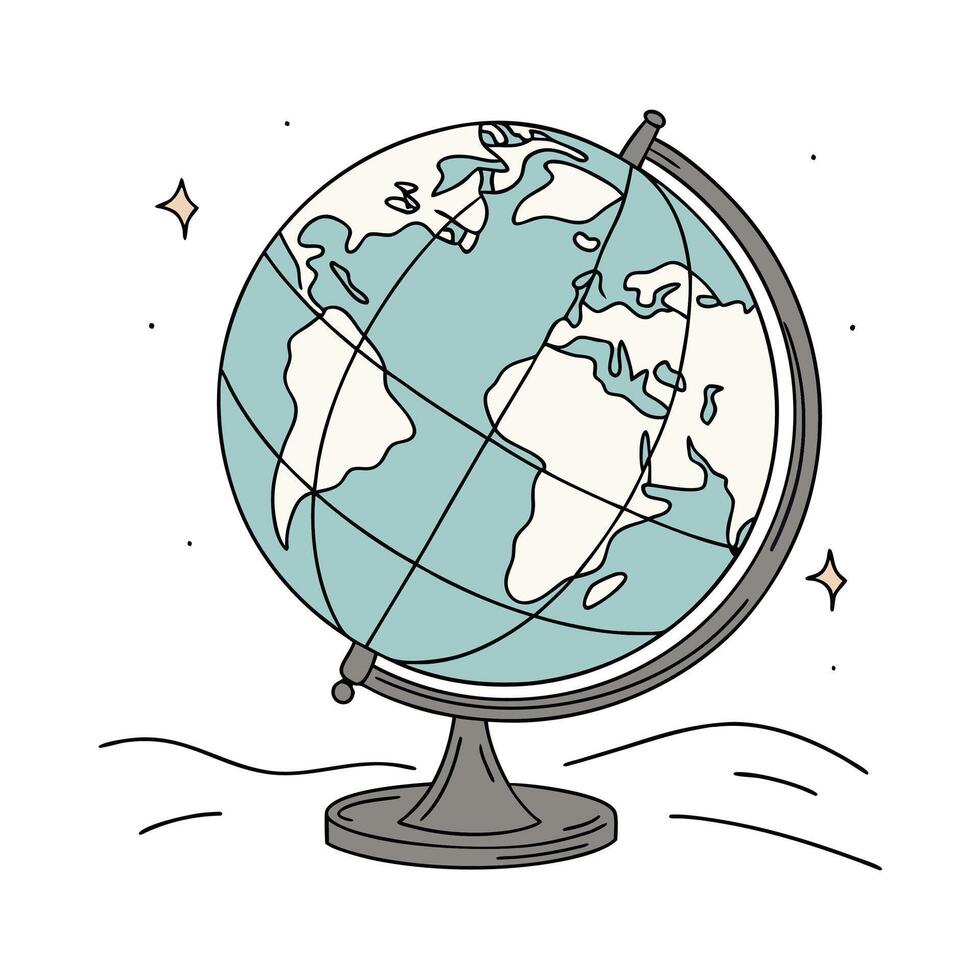 A stylized globe line illustration in a playful vector