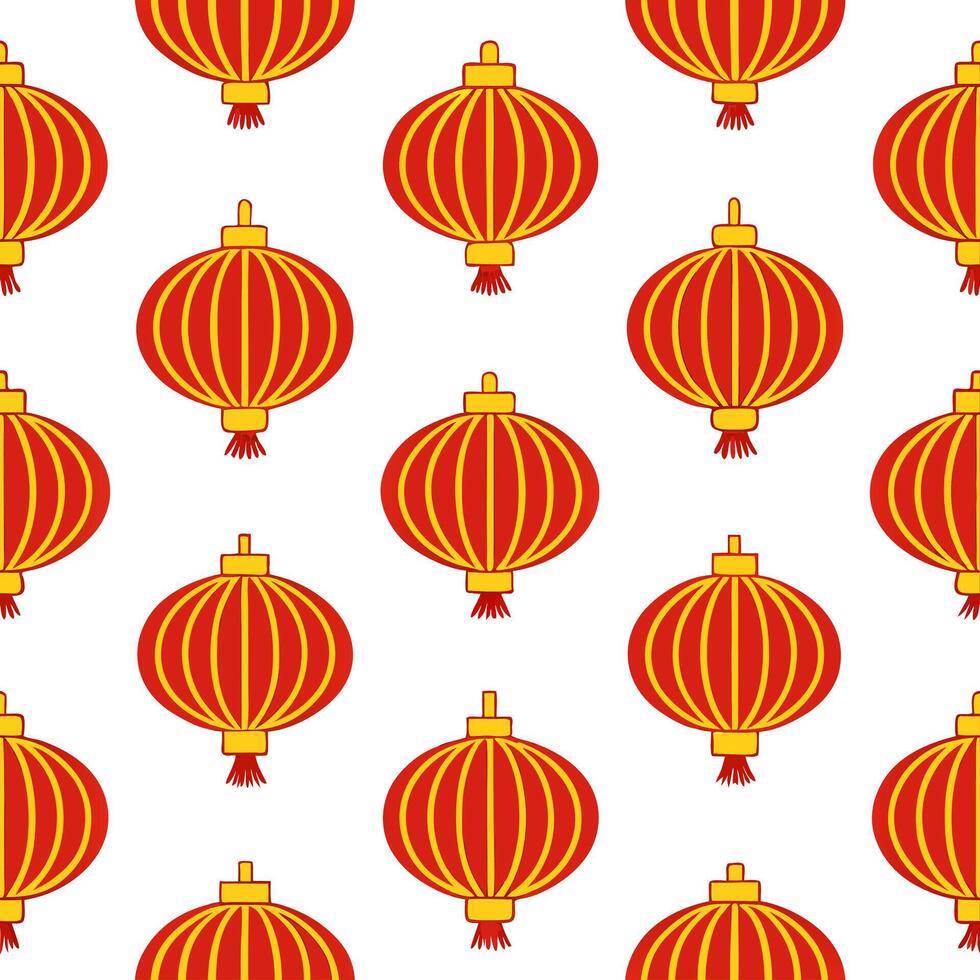 Chinese lanterns and dragons seamless tile pattern with vibrant reds and golds for festive decor concept as Vibrant red lanterns and golden dragons arranged seamlessly for festive Seamless Set vector