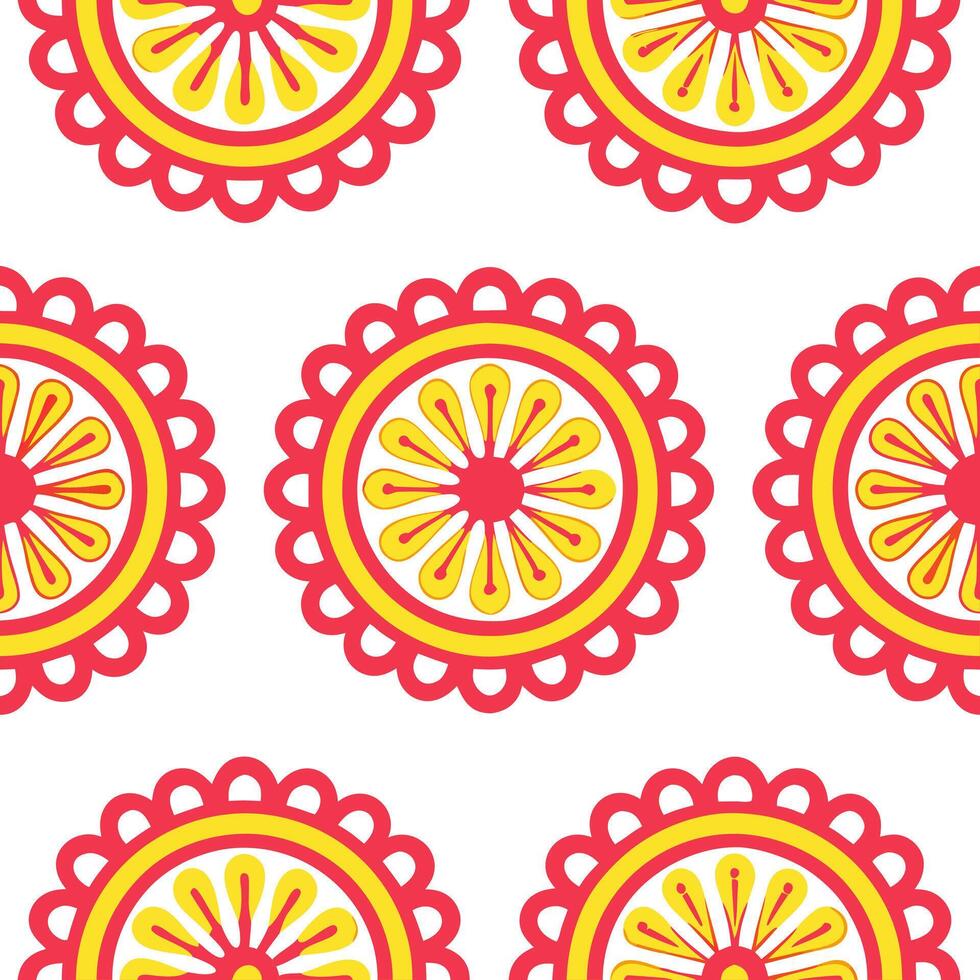 Mexican vibrant papel picado seamless tile pattern with bright colors and intricate cut out designs for festive decor concept as Brightly colored papel picado cut out designs arran Seamless Set vector