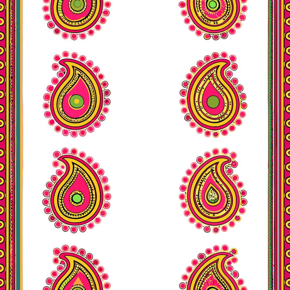 Indian vibrant sari patterns and paisleys seamless tile pattern with rich colors and traditional designs for cultural decor concept as Rich colored sari patterns and traditional pa Seamless Set vector