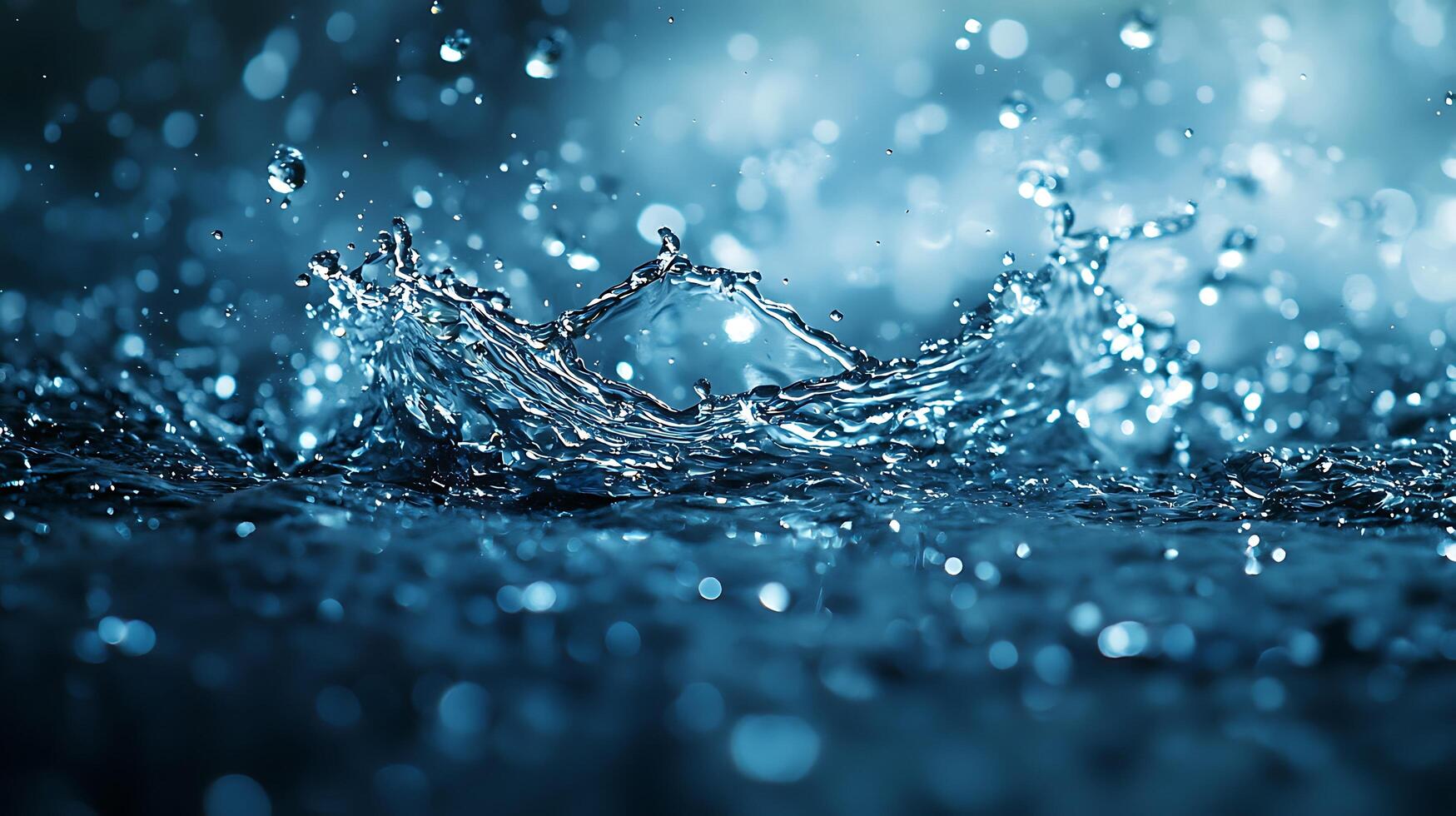 Stunning Close Up of Water Splash with Bokeh Background Abstract Blue Liquid Texture. photo