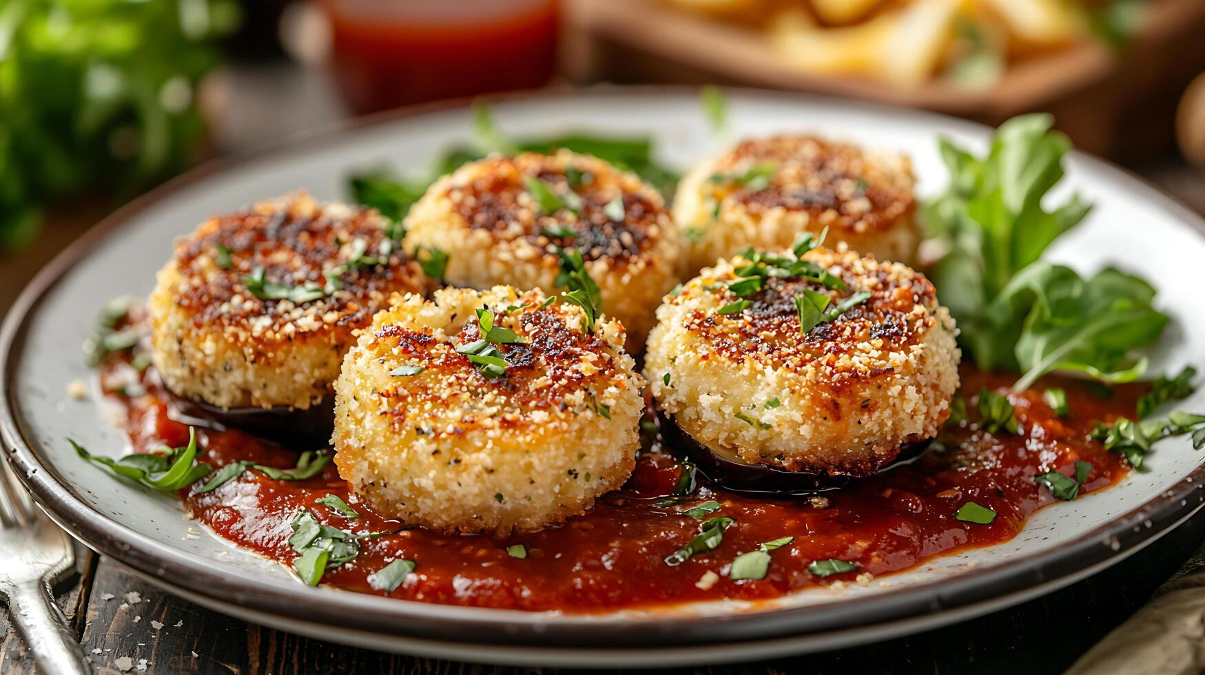 Close up of Delicious Baked Cheese Balls with Tomato Sauce. photo