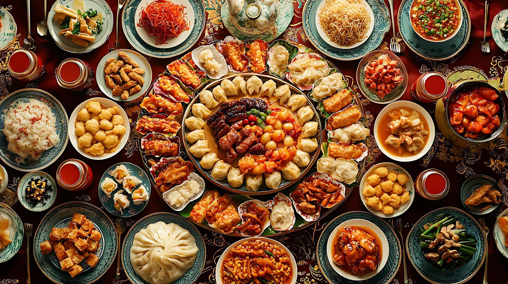 Lavish Chinese Feast A Bountiful Table of Traditional Dishes. photo
