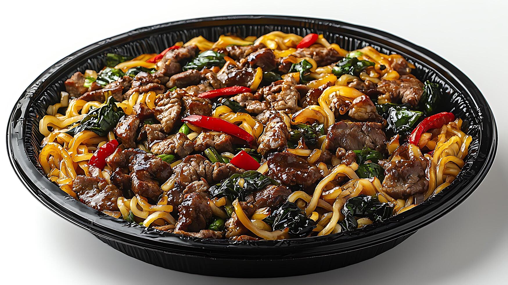 Delicious Beef and Noodle Stir-Fry in a Takeout Container. photo