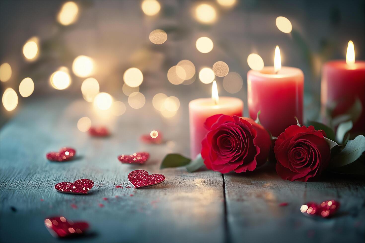 Valentines Day setup with roses and candles HD Background, Luxury hd wallpaper Image, Popular high resolution Desktop Background photo