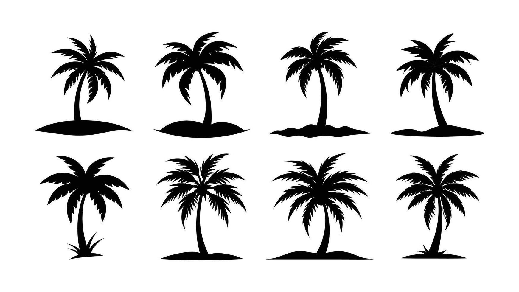 Collection of Palm tree silhouettes isolated on a white background, Tropical palm trees clipart. Tropical palm trees vector