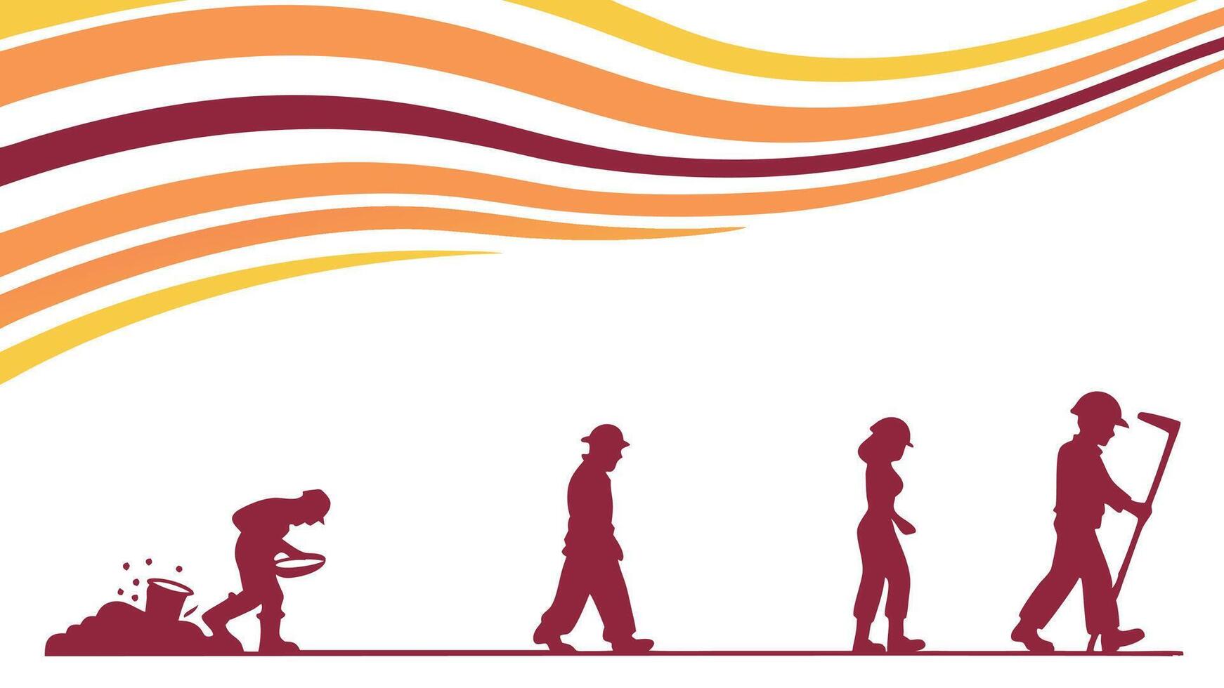 illustration of workers silhouettes with sunburst in the background, May 1st Day, Labour Day concept, May Day, Workers Day vector