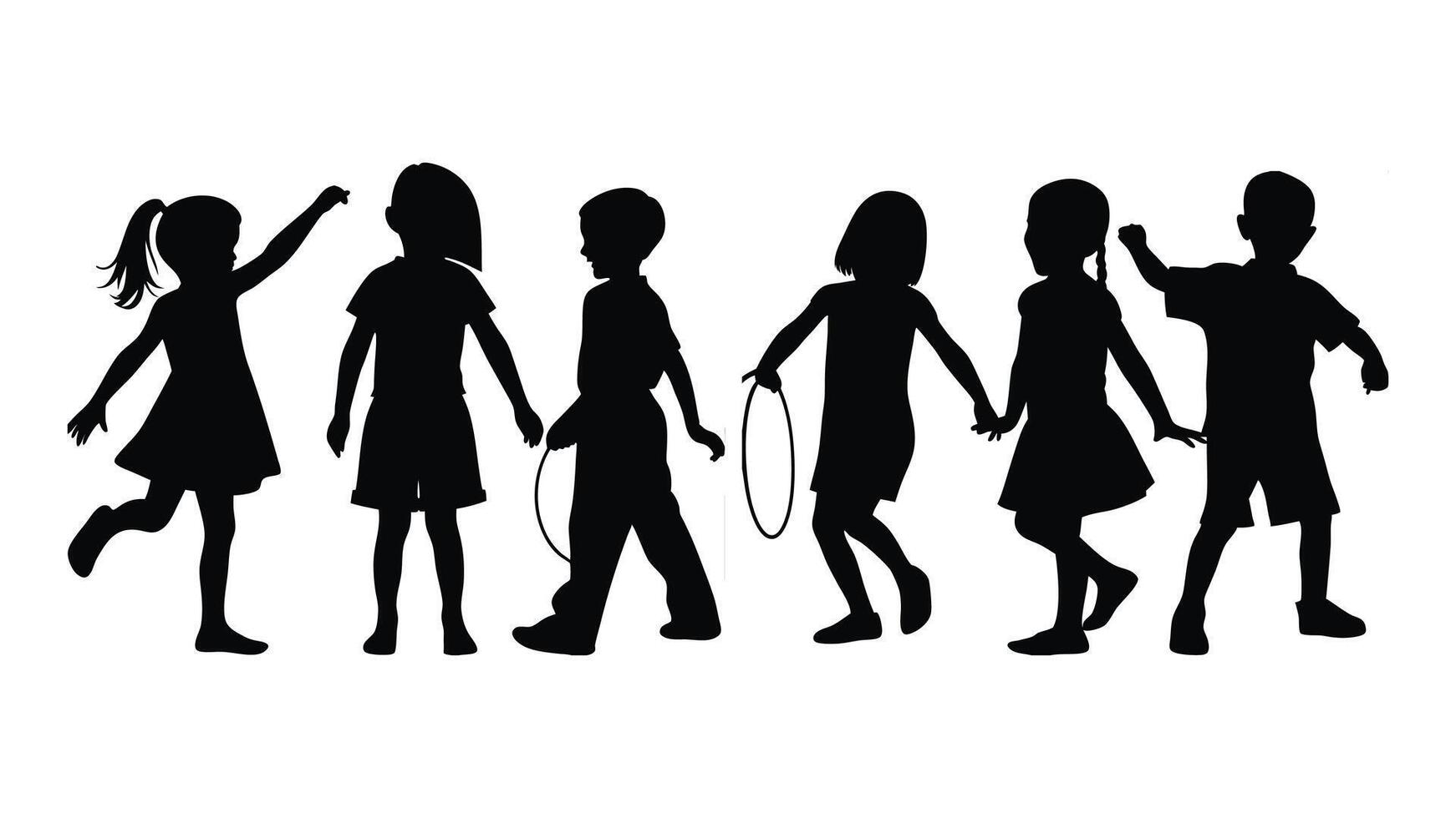 group of children black silhouettes in playful poses set against a simple white background. Ai created vector