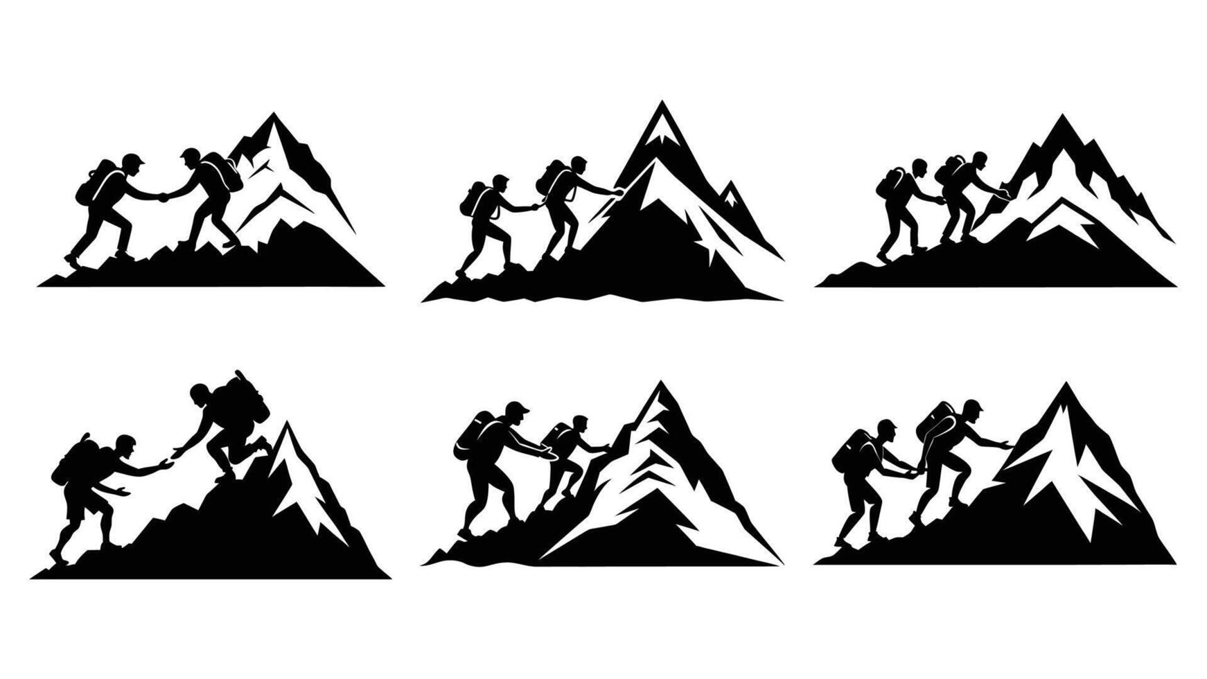 illustration of black silhouette camping icons set for mountain sport with people symbol art logo Ai created vector