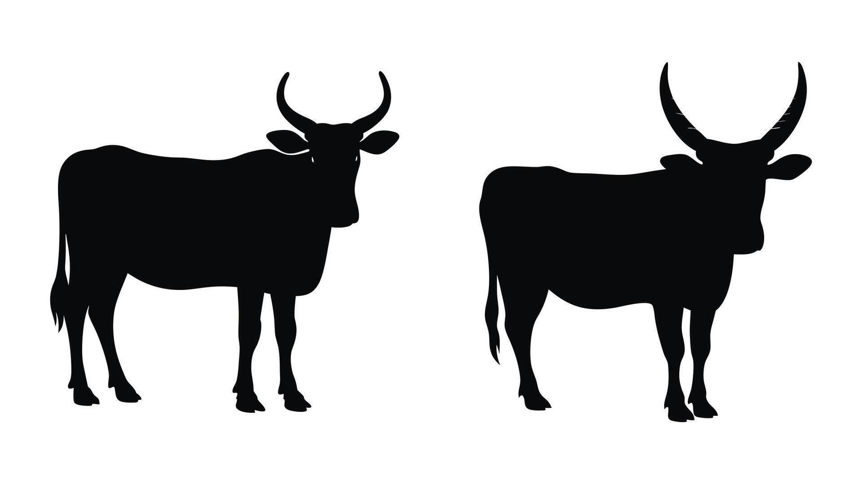 Cute deer silhouette set illustration features cow with horns, shown in profile, with clean and simple lines vector
