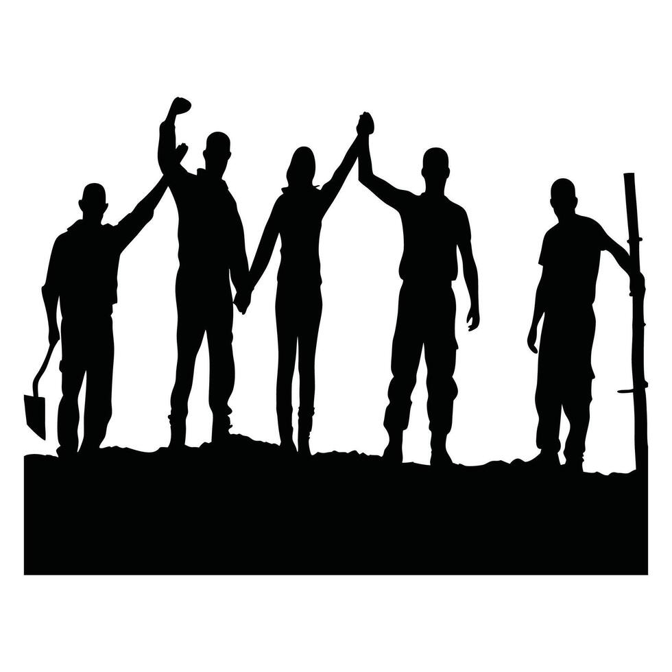 Ai created workers standing together in unity, workers silhouette, labor day, May day vector