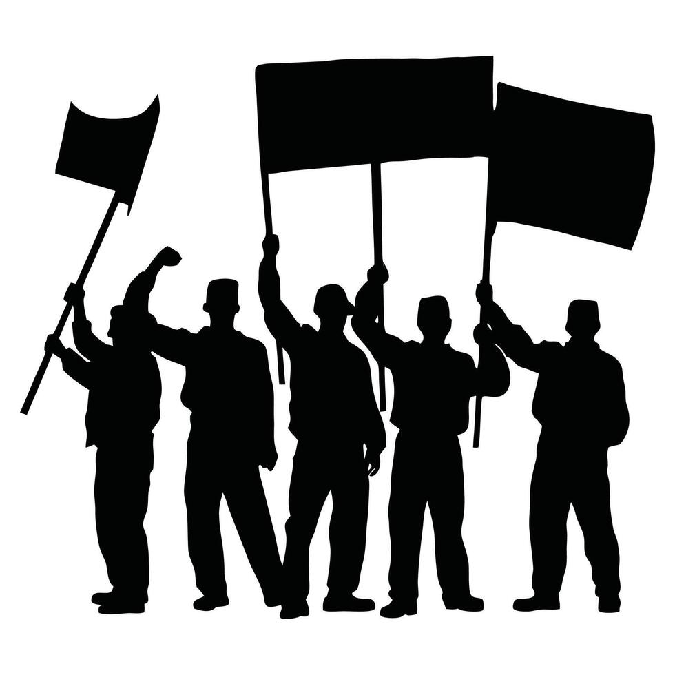 workers silhouette, workers standing together in unity, labor day, May 1st International worker's day celebration background vector