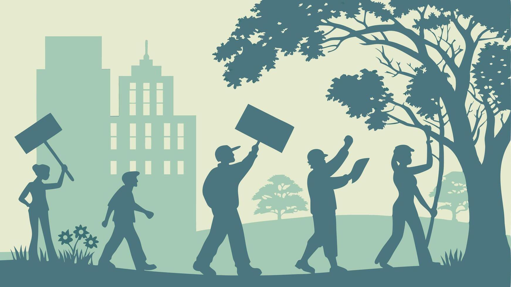 illustration of workers silhouettes with sunburst in the background, May 1st Day, Labour Day concept, Happy Labor Day, Workers Day. Ai created vector