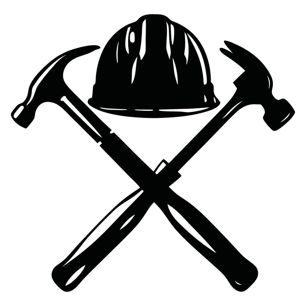Silhouette of a hard hat with tools crossed behind, graphic, Labour Day, labor day, May 1st International worker's day celebration background vector