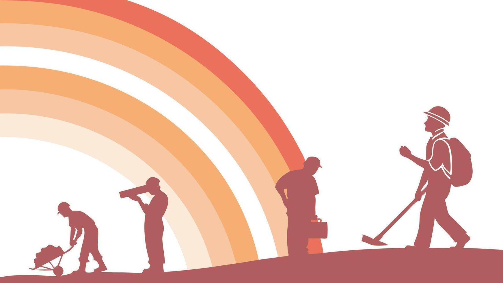 illustration of workers silhouettes with sunburst in the background, May 1st Day, Labour Day concept, workers day, May day, Happy Labour Day, Labor Day. vector