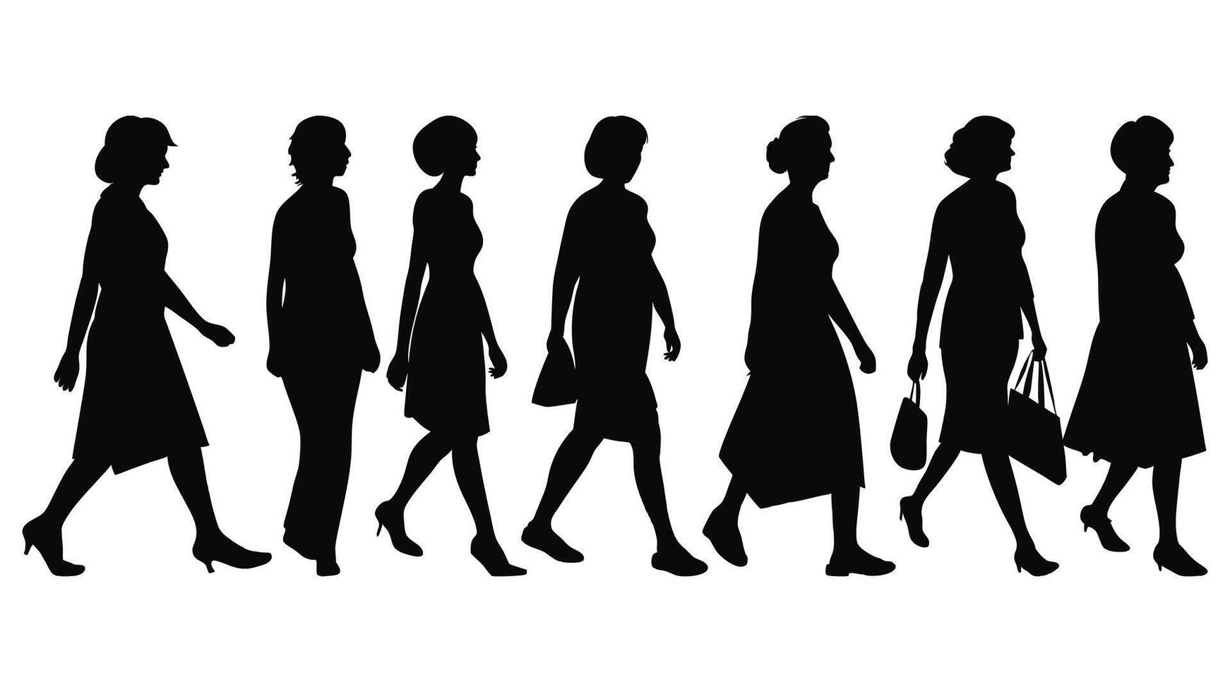Silhouettes of business people and fashion models, a illustration of a walking group of women vector