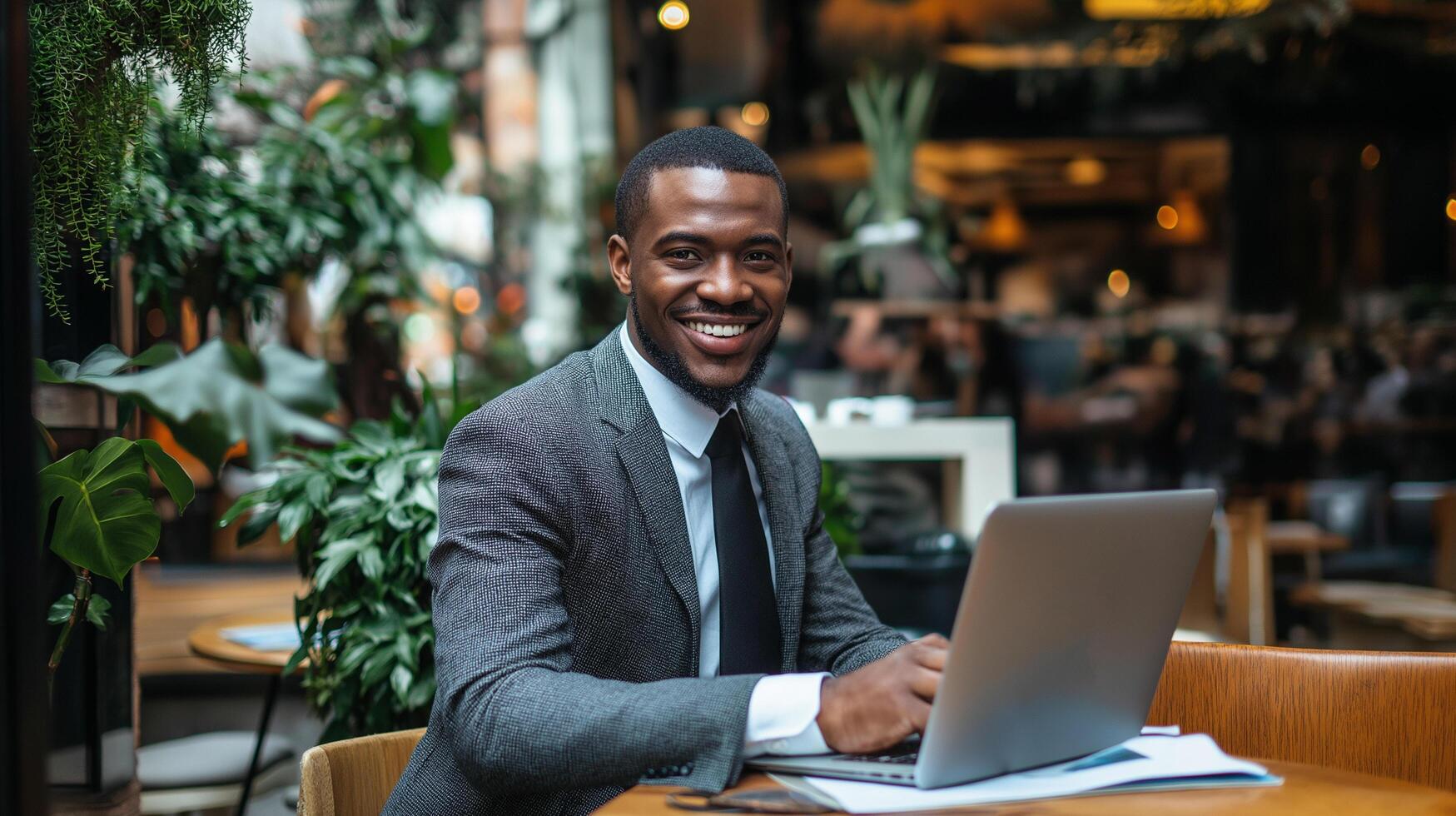 Smiling businessman working on a laptop HD Background, Luxury hd wallpaper Image, Popular high resolution Desktop Background photo