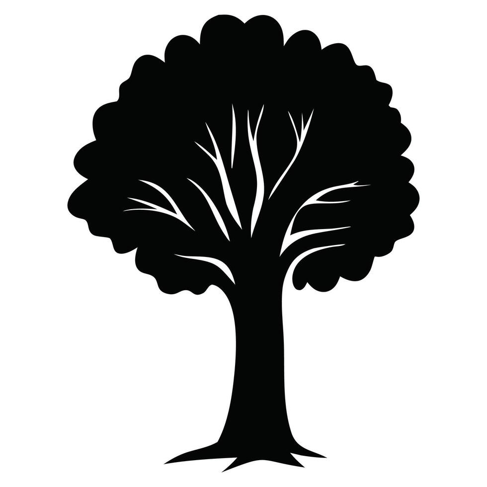 Black tree silhouette, a nature illustration with leaf design on a white background vector