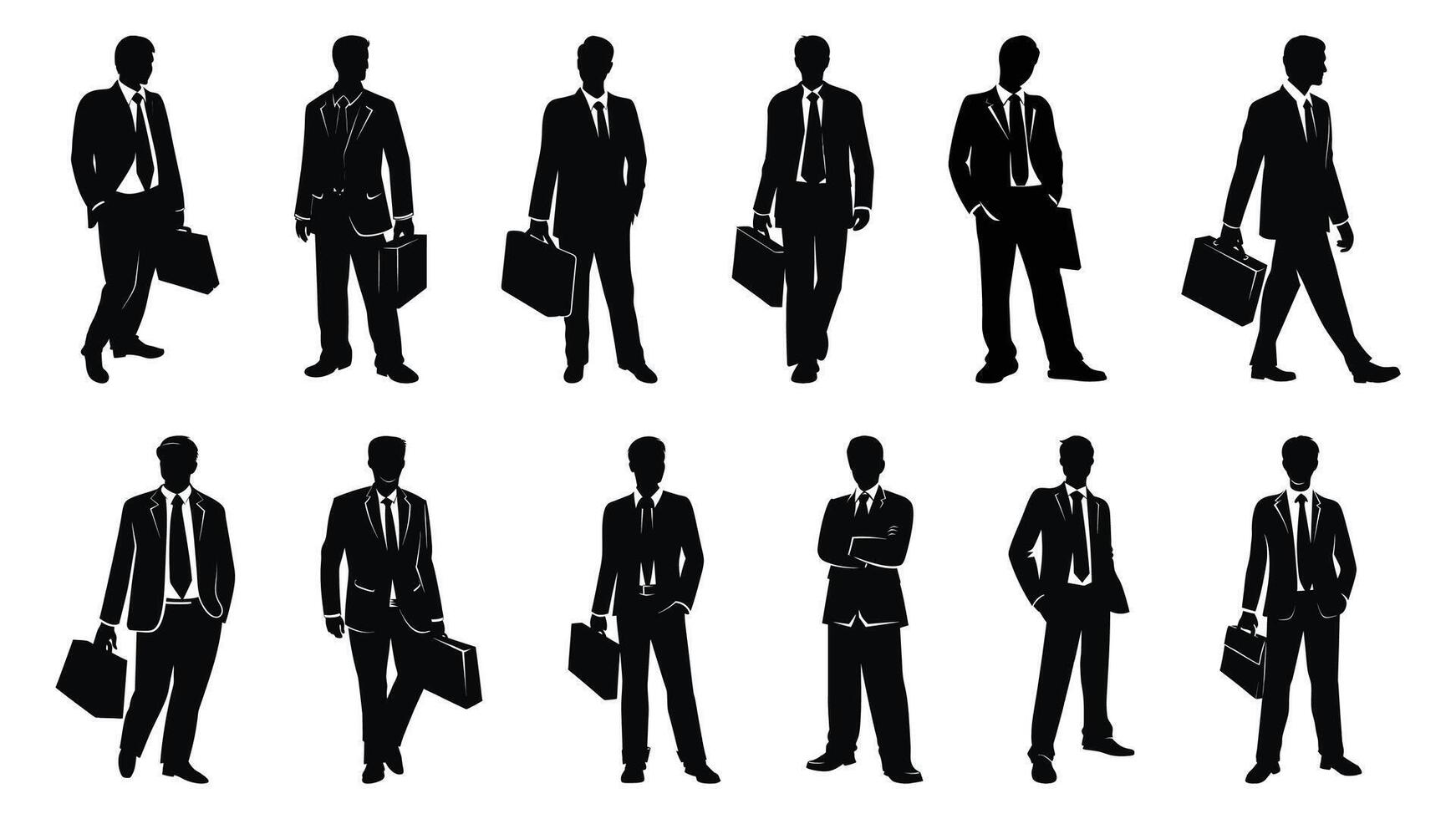 A illustration shows a black silhouette group of business people, including men in suits, a design for teamwork vector
