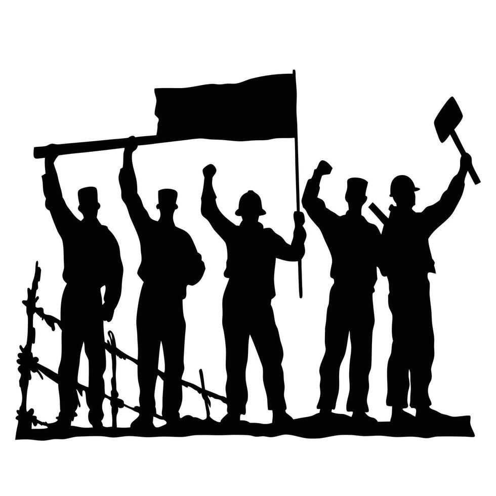 workers standing together in unity, workers silhouette, labor day, May 1st International worker's day celebration background, Labour day vector
