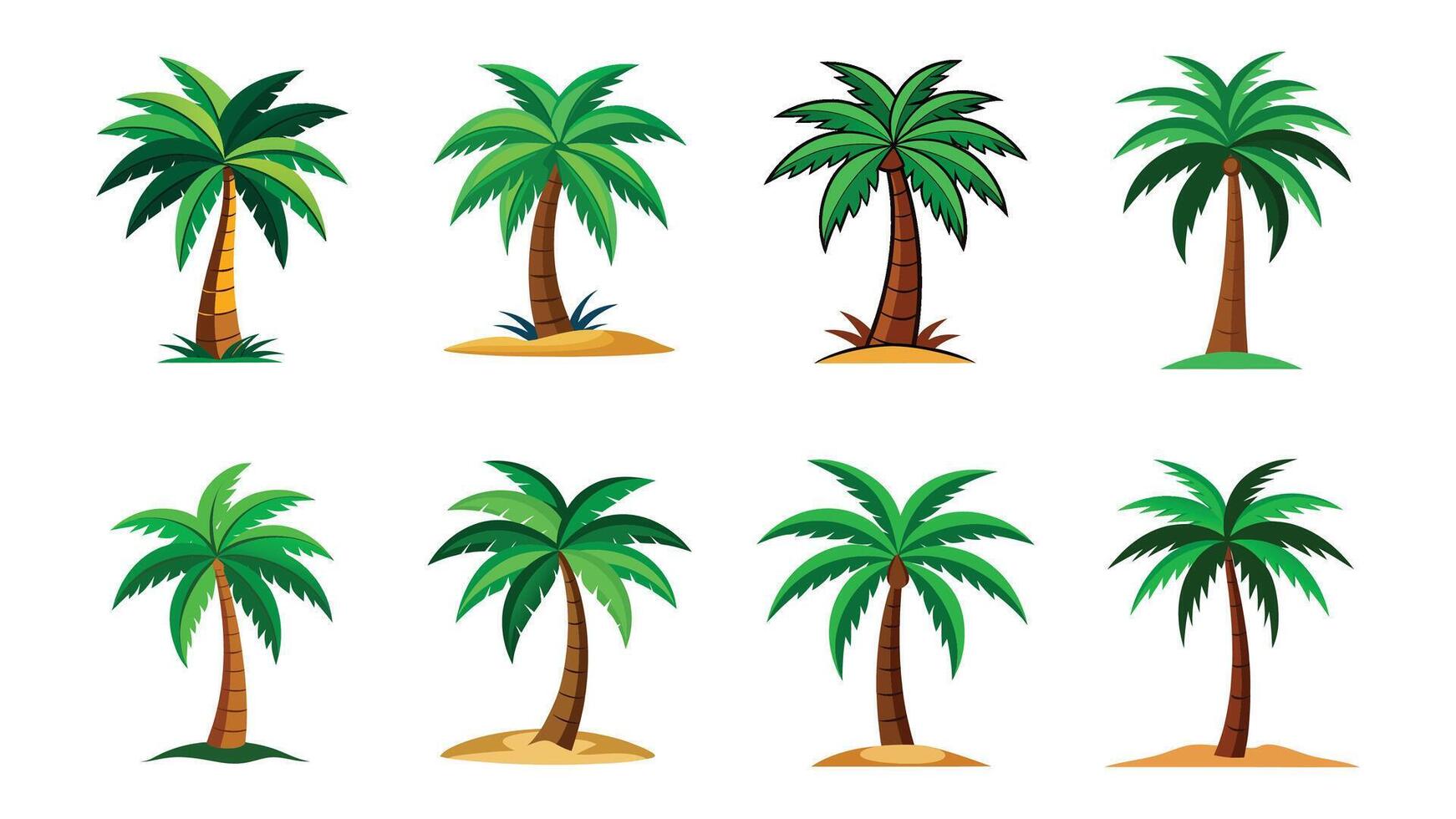 Collection of Palm tree silhouettes isolated on a white background, Tropical palm trees black clipart. Tropical palm trees set vector