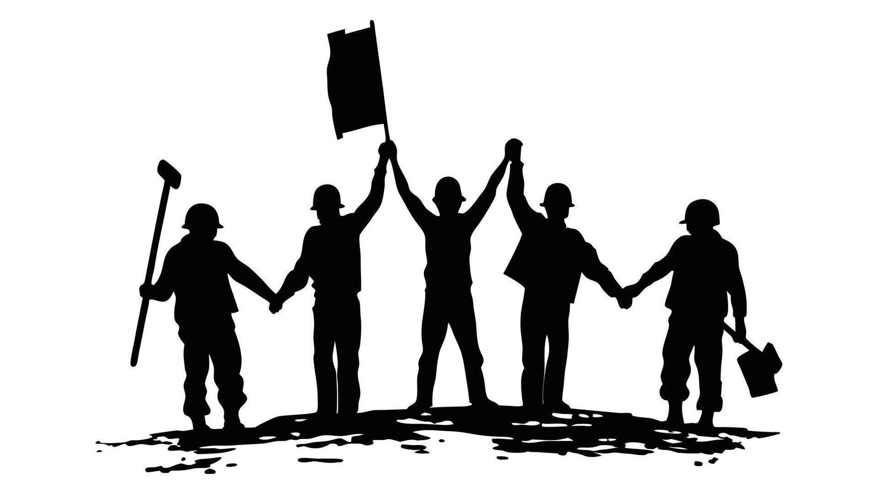 workers standing together in unity, workers silhouette, labor day, May day, May day Ai created vector