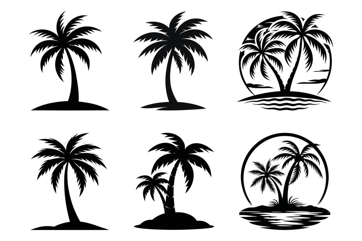 Collection of Palm tree silhouettes isolated on a white background, Tropical palm trees clipart. Tropical palm tree set vector