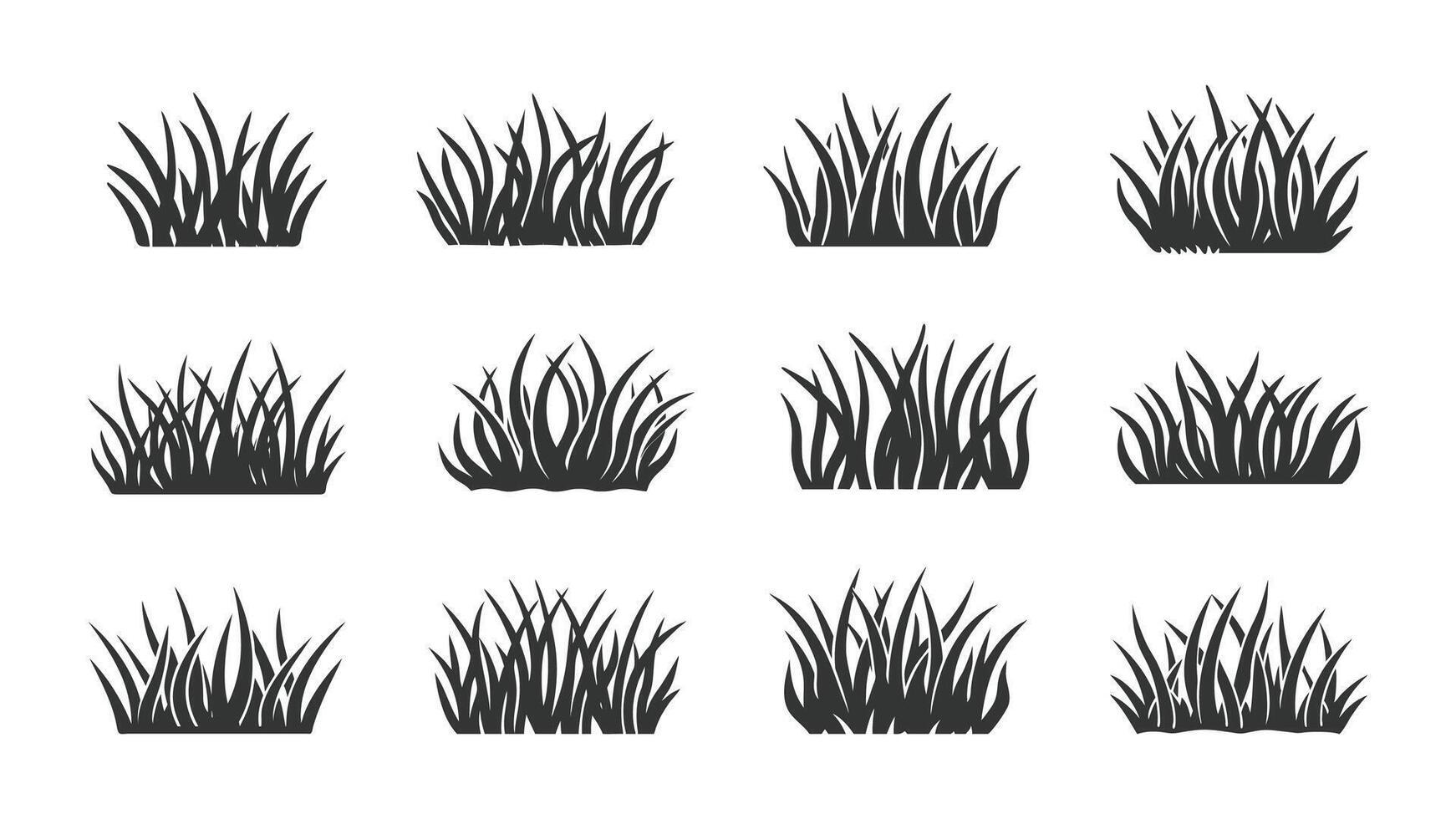 set of black grass silhouettes with floral elements and leaf patterns for nature-inspired design vector