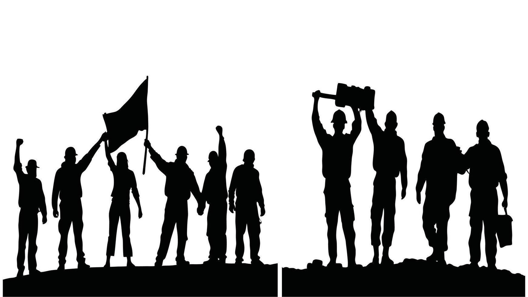 workers standing together in unity, workers silhouette, labor day, May day, Labour day vector