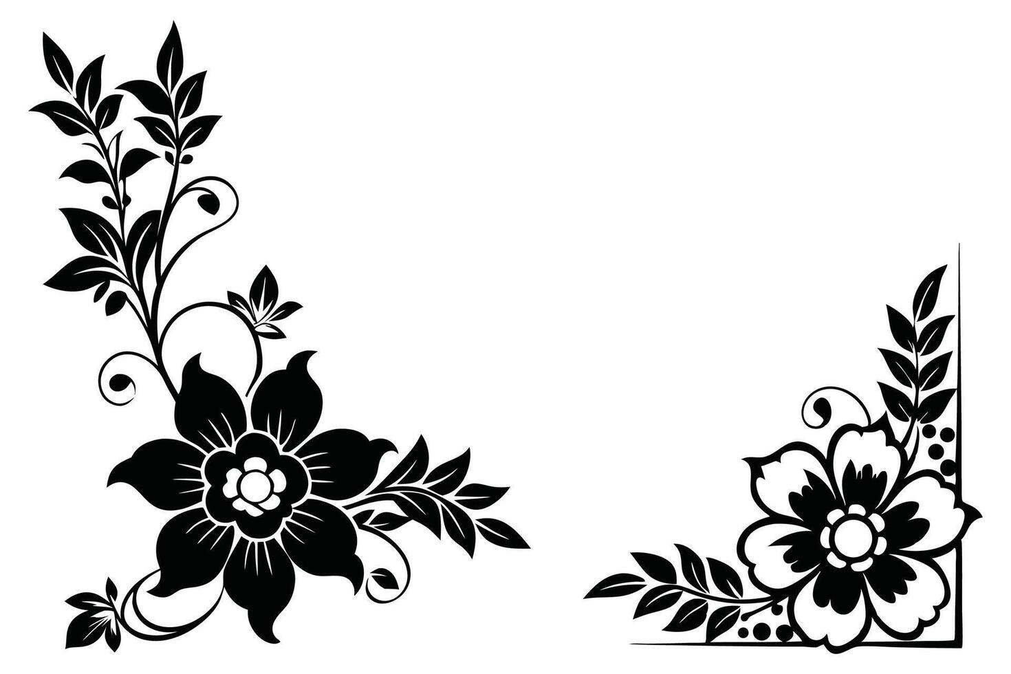black and white floral design with swirling leaf patterns and decorative flower elements, abstract floral background vector
