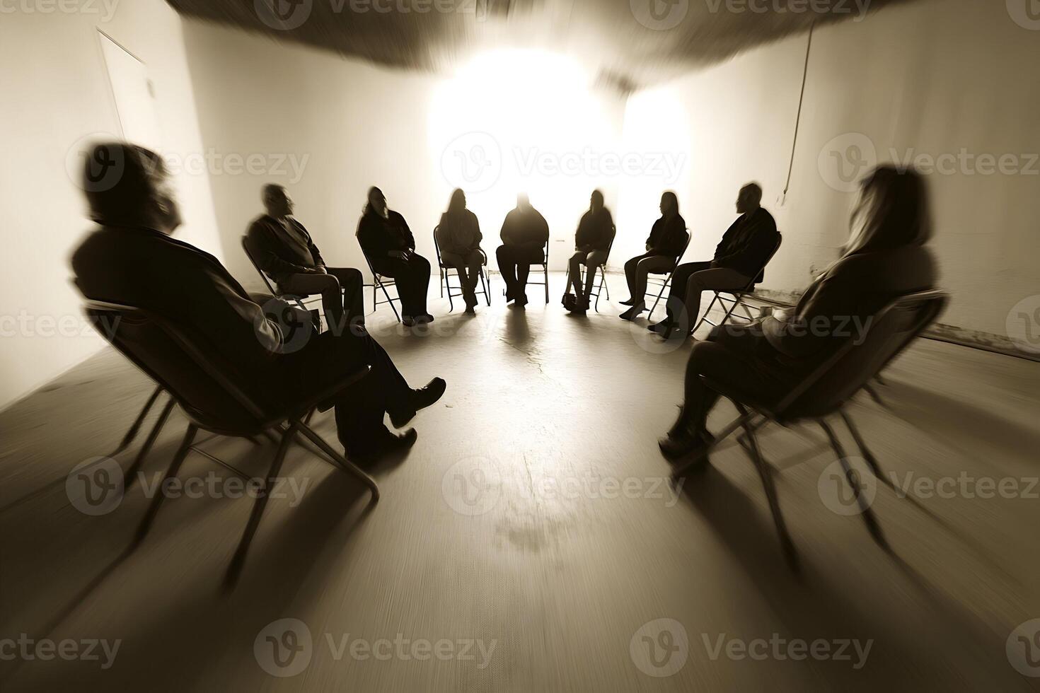 A group of people sitting in chairs in a circle photo