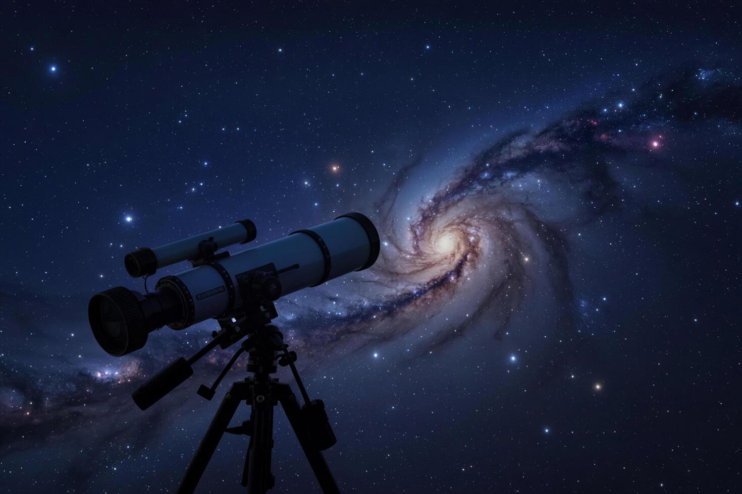 Telescope Pointing Towards A Majestic Spiral Galaxy In The Dark Starry Night Sky photo