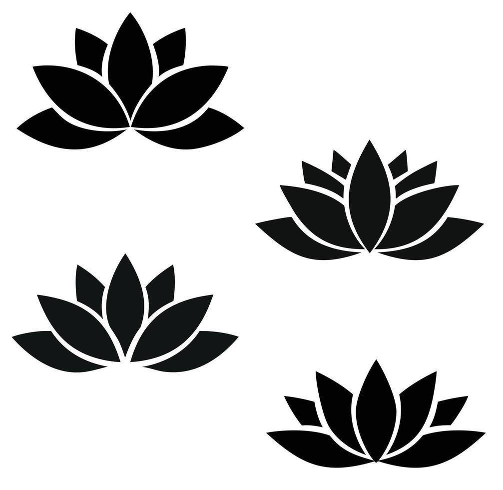 Blooming Lotus Silhouette with Symmetrical Artistic Petals eps vector