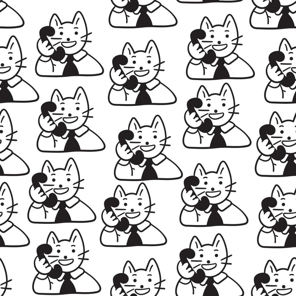 black and white seamless pattern with phone conversation in doodle style vector