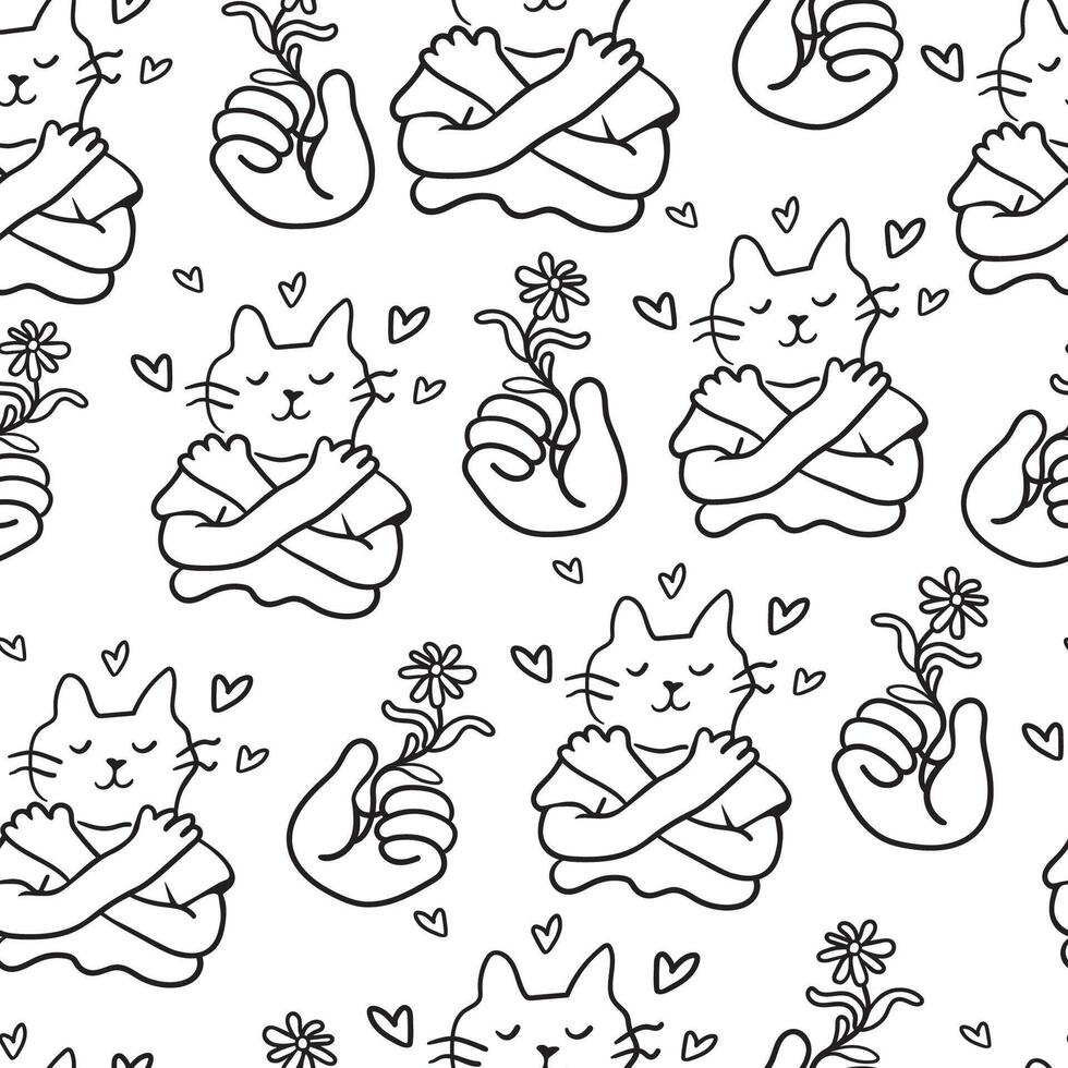 black and white seamless pattern with nature lover in doodle style vector