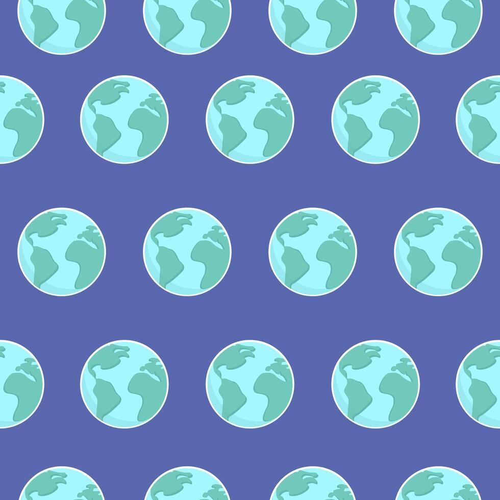 Planet Earth seamless pattern. Repeating Earth globe. Flat on blue background. vector