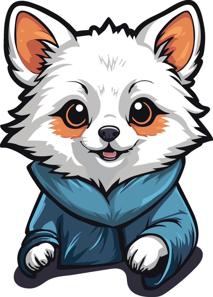 cute adorable white fox wearing bathrobe vector