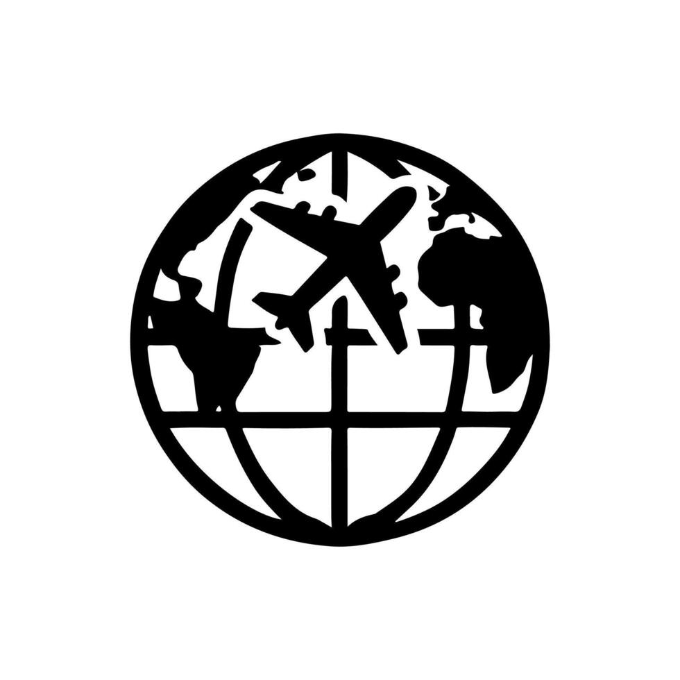 Airplane Flying Over Globe Icon - Travel and Tourism Symbol vector