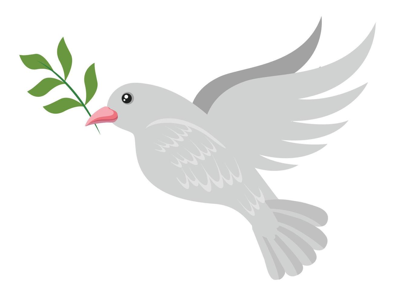 Dove carrying a green olive branch, symbolizing peace and harmony. Simple, clean style vector