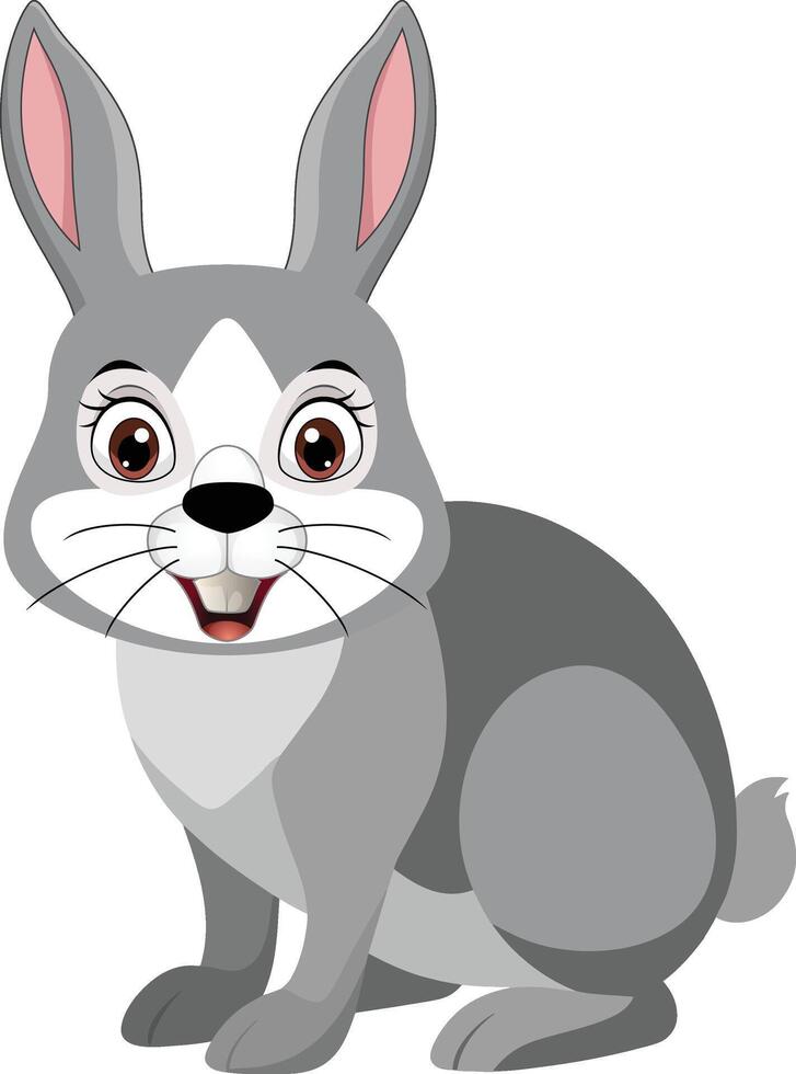Gray cute cartoon rabbit with smile, big brown eyes, white muzzle, and cheerful smile on a white background vector