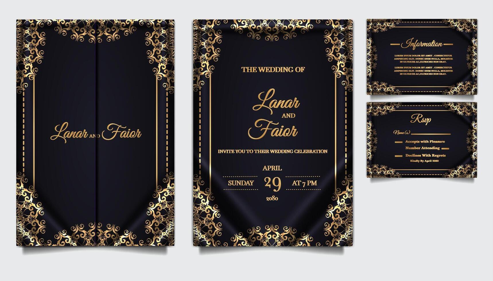 invitation wedding card set vector