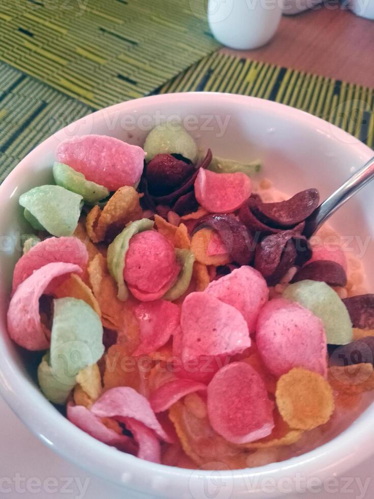 1 Colorful cereal in a bowl photo