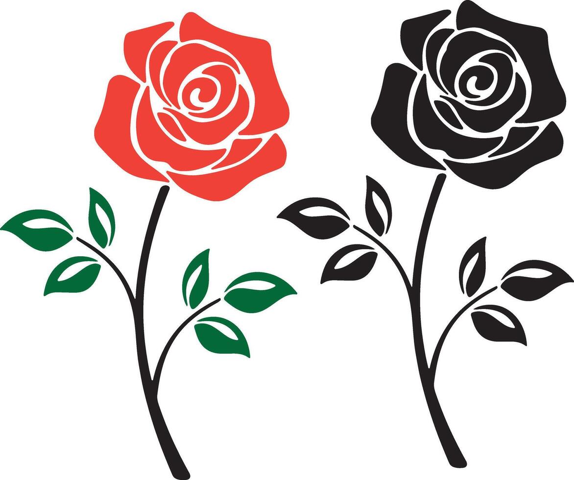 Set of decorative rose with hand leaves. Flower silhoutte. illustration vector